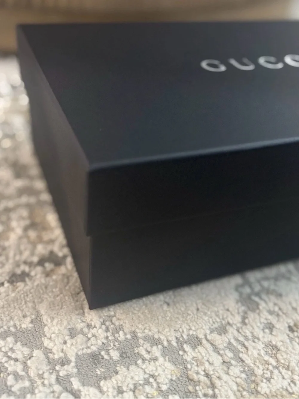 Authentic GUCCI Empty Shoe Box Black & White Logo W/ Dust Bag & Ribbon 12x8x4.5”